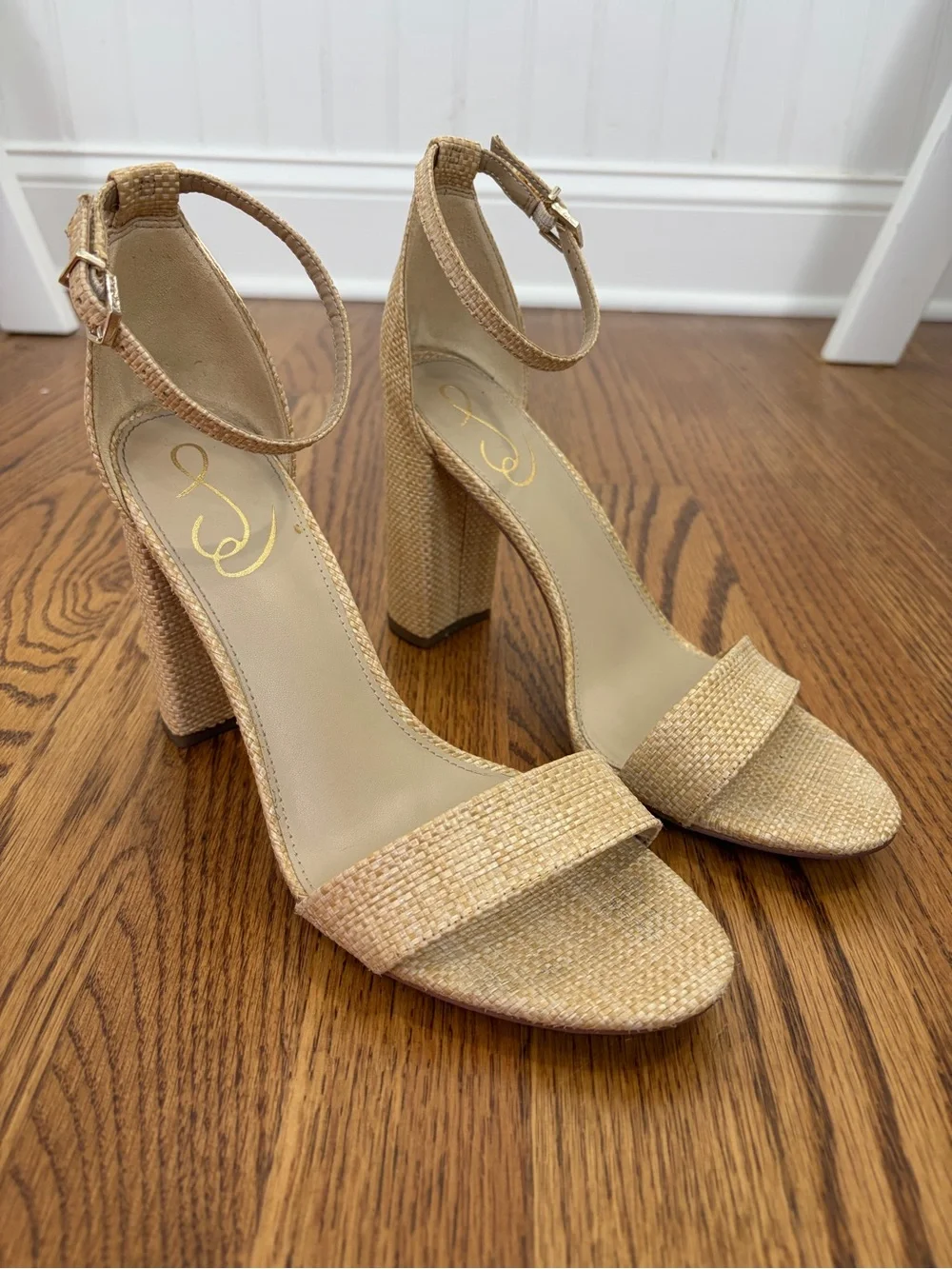 Sam Edelman Yaro Block Heel Sandal in Natural Raffia (9.5)